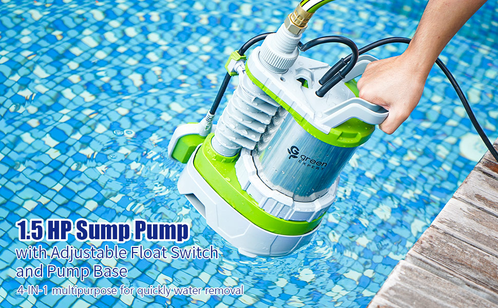 Green Expert 1.5HP Poweful Sump Pump 5500GPH High Flow 25FT Power Cord
