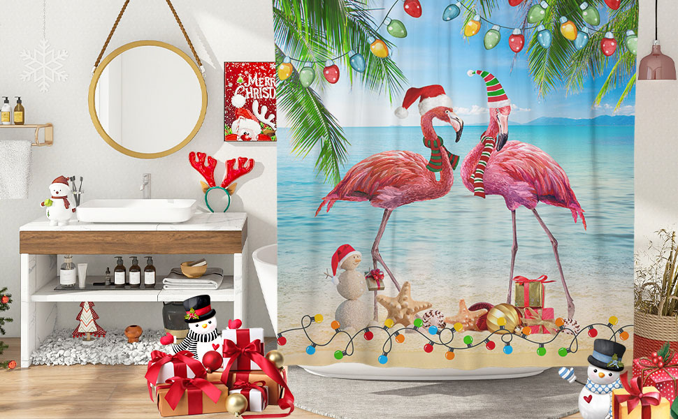 Christmas Shower Curtain, Bright Tropical Christmas Beach