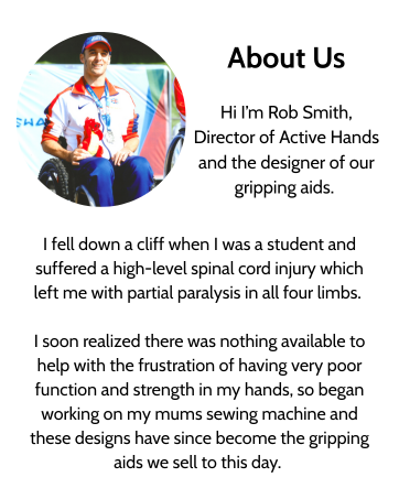 brand story spinal cord injury Active Hands gym gripping aids disability
