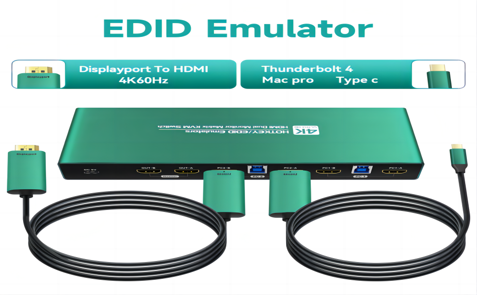 kvm Switch 2 Monitors 2 Computers hdmi edid Emulator 4k60hz
