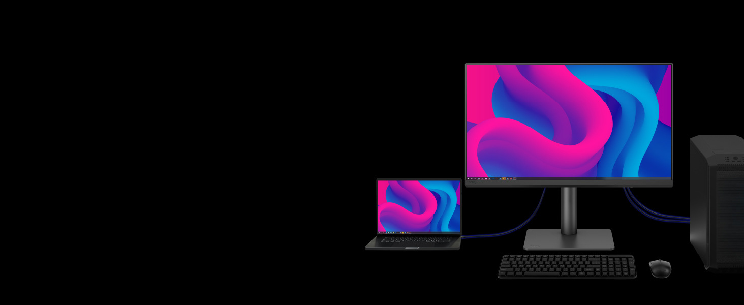 Control two systems with one keyboard and mouse using the built-in KVM switch for efficiency.