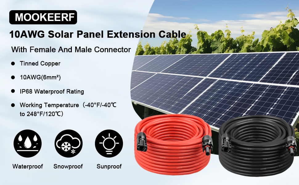 Amazon.com: MOOKEERF Solar Panel Extension Cable - 10AWG 10FT Solar ...