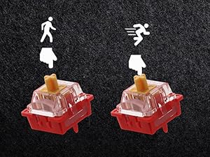 Sequence of pictograms with running figures and arrows demonstrating emergency exit directions on red illuminated signs mounted on a dark textured surface.