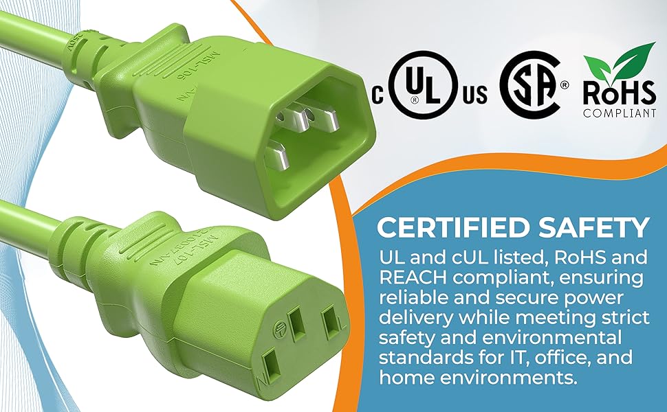 IEC-320 C13 to C14 Heavy-Duty Power Extension Cord 18 AWG 10A/250V SJT