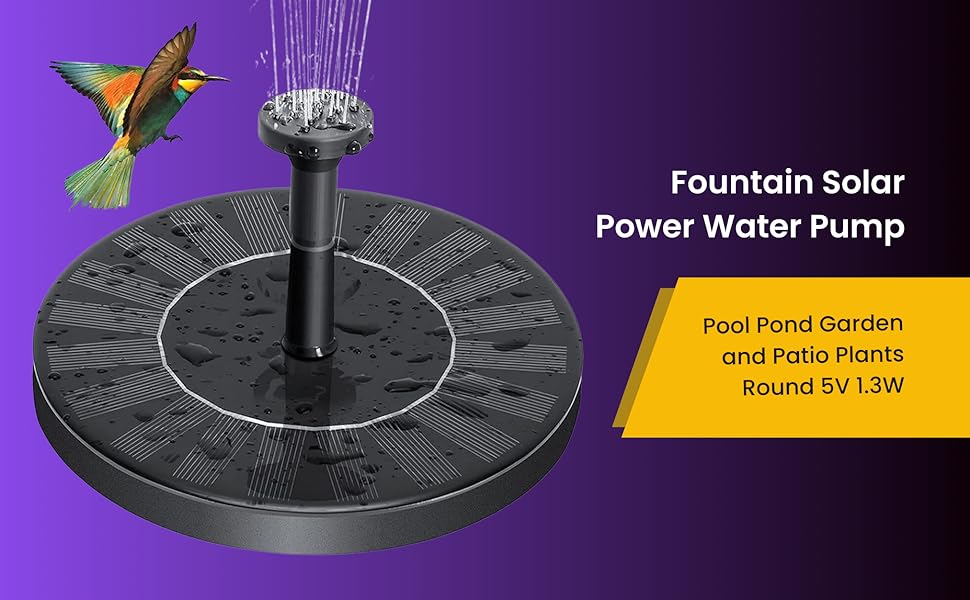 Fountain Solar Power Floating Water Pump for Pool Pond Garden and Patio Plants Round 5V 1.3W