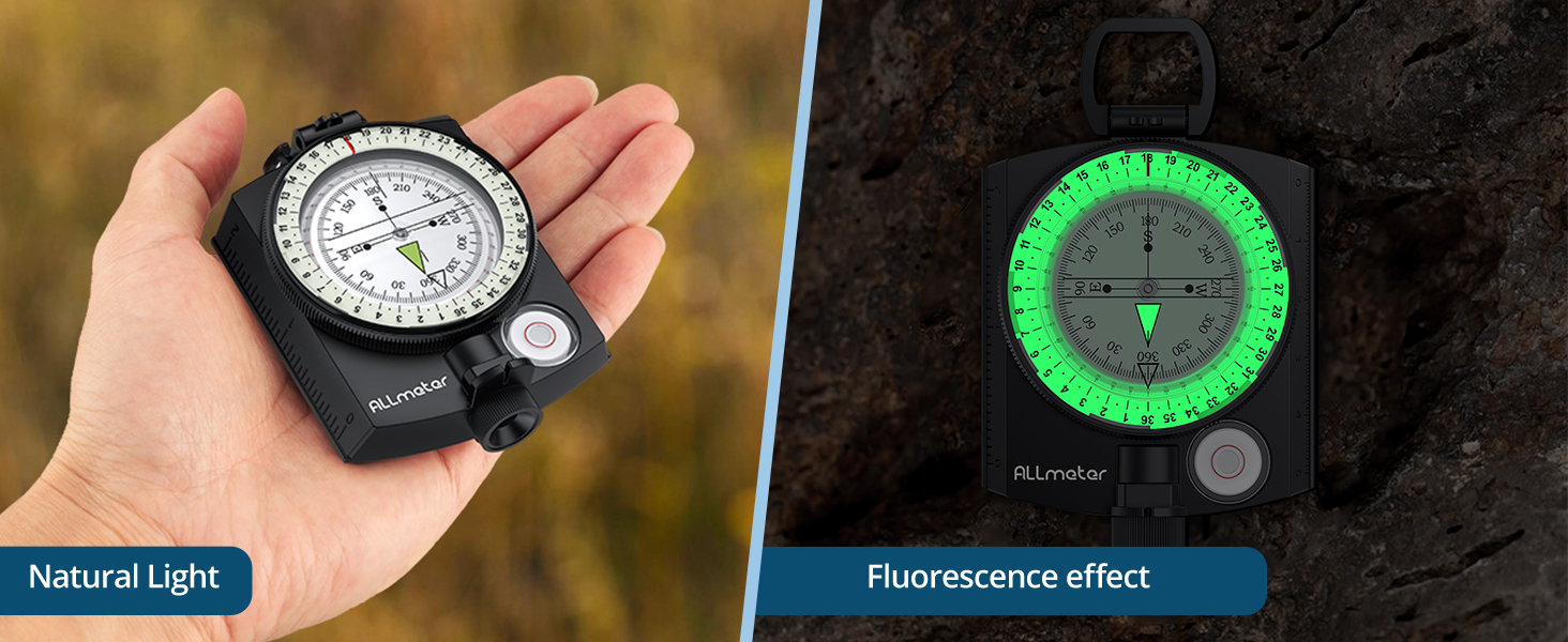 Clinometer Compass Hiking with Fluorescent Scale Waterproof Sighting Compass Hiking