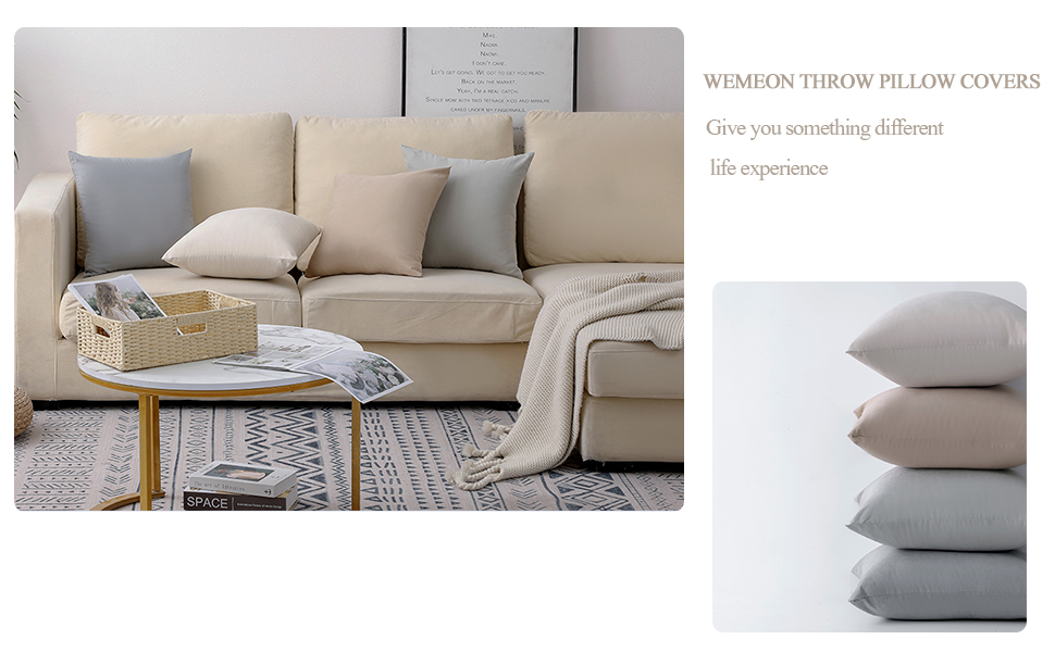 WEMEON Neutral Pillow Covers 18x18in Set of 4,Solid Color