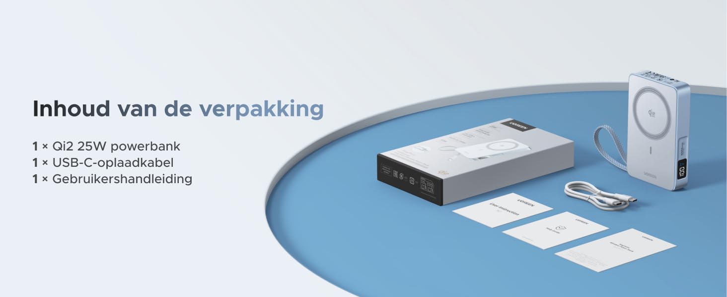 De tekst luidt 'Inhoud van de verpakking'. Technisch schema of instructiehandboek met de indeling van de productcomponenten.