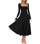 MEROKEETY Women's 2025 Fall Long Sleeve Midi Dress Square Neck A Line Casual Wedding Guest Dresses
