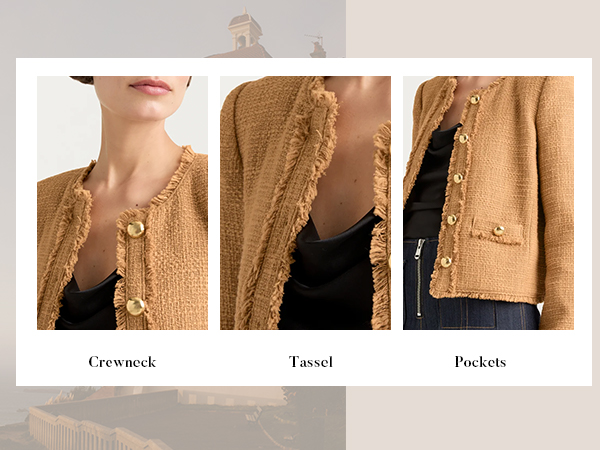 YEXPINE Women's Fall Tweed Blazer Jackets Elegant Button