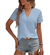 EVALESS Summer Tops for Women 2025 Short Sleeve V Neck Dressy Lace Eyelet Blouses Shirts