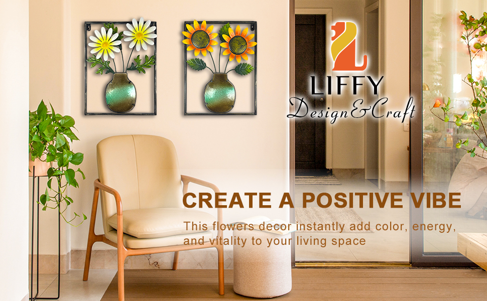 Liffy Metal Flowers Wall Decor 3D Metal Wall Art Decor Framed