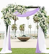 ShinyBeauty Wedding Arch Draping Fabric Lavender & White 19FT 2 Panels Chiffon Drapery Voile Scar...