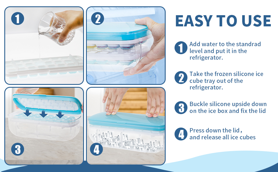 Ice Cube Tray with NoSpill Removable Lid,2 pcs Silicone Ice Trays