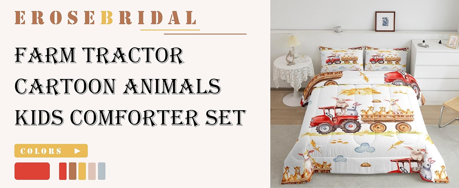  Red Tractor Bedding Comforter Sets Farm Truck Bedding Sets Twin 2pcs Farm Animals Duvet Insert