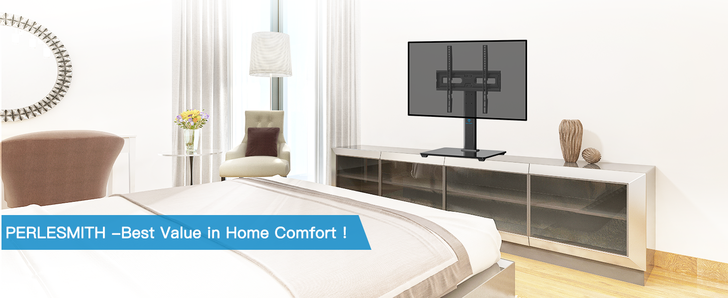 PERLESMITH Universal TV Stand Table Top TV Base for 32 to 60 inch LCD LED OLED 4K