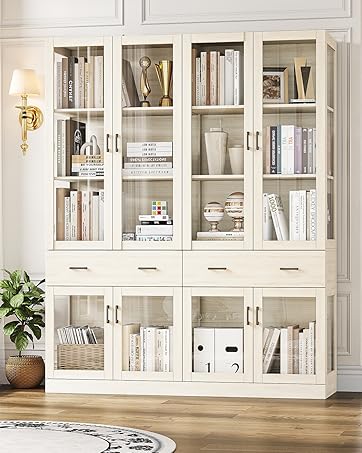 UKAOCAI 78.7" Tall Display Storage Cabinet with Glass Doors,
