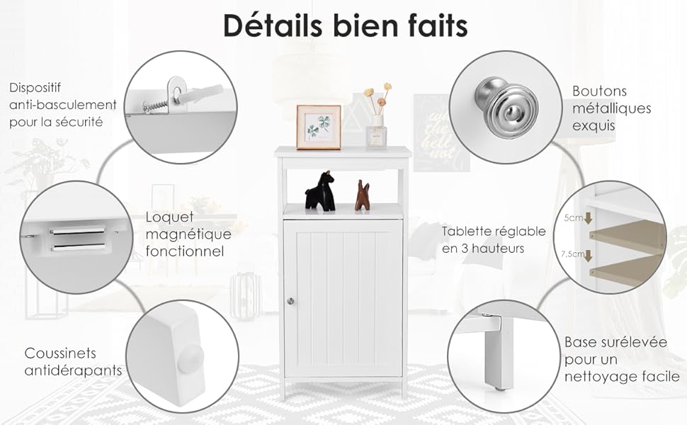 COSTWAY Armoire De Rangement De Salle De Bain, Meuble De Rangement Avec Étagère Ouverte Et Placard à Porte, 45 X 30 X 84 Cm Gris 12 1