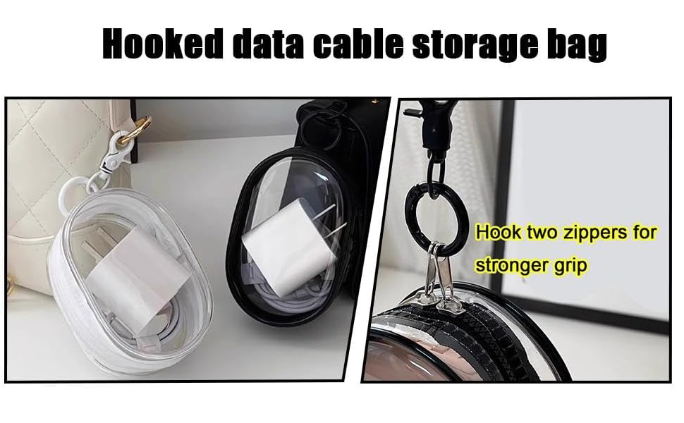 Transparent Cable Storage Bag with Locking Hook