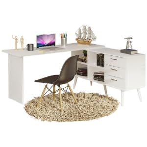  Escrivaninha Mesa de Escritório de Canto 3 Gavetas Branca Lisboa Madesa 