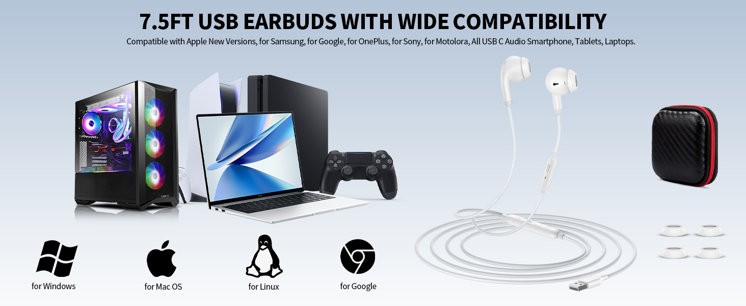 usb earbuds with microphone for pc