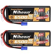 3S Lipo Battery 2Packs 11.1V 6500mAh RC Lipo Battery 90C Hard Case with Trxx and EC5 Connector Co...