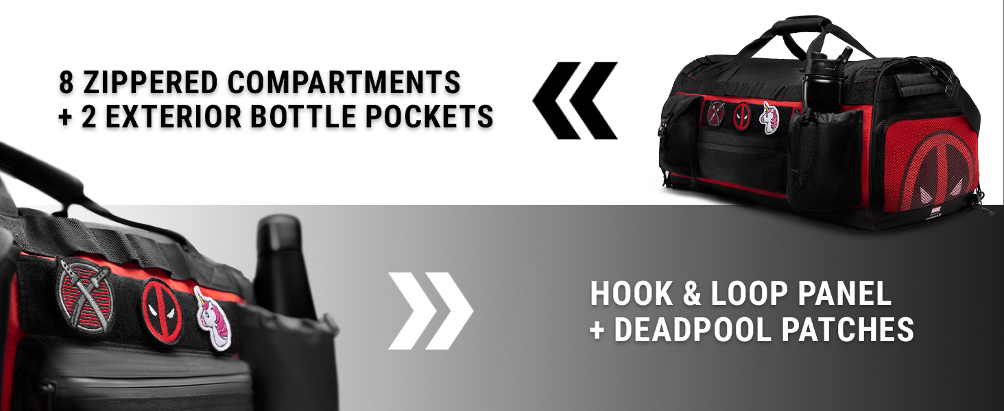 Image of gym bag bag showing exterior water bottle pockets