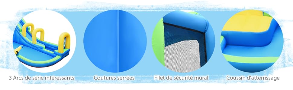 RELAX4LIFE Château Gonflable Pour Enfants Avec Toboggan, Piscine, Mur D’Escalade, Aire De Jeux Aquatique Avec Accessoires Et Divertissements Multiples Pour Enfants Plus De 3 Ans, Gonfleur Non Inclus 12 2