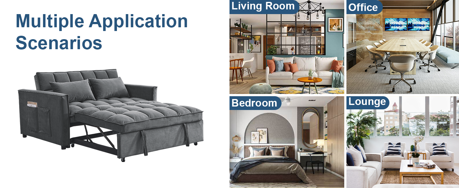 3 in 1 Convertible Sleeper Sofa Bed, Velvet Sleeper Sofa