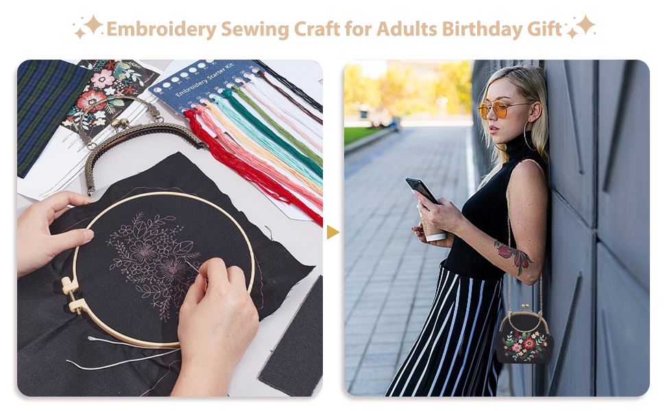 DIY Navy Blue Embroidery Coin Purse Kit Embroidery Flower Leaves Handmade Bag Cross Stitch Kit