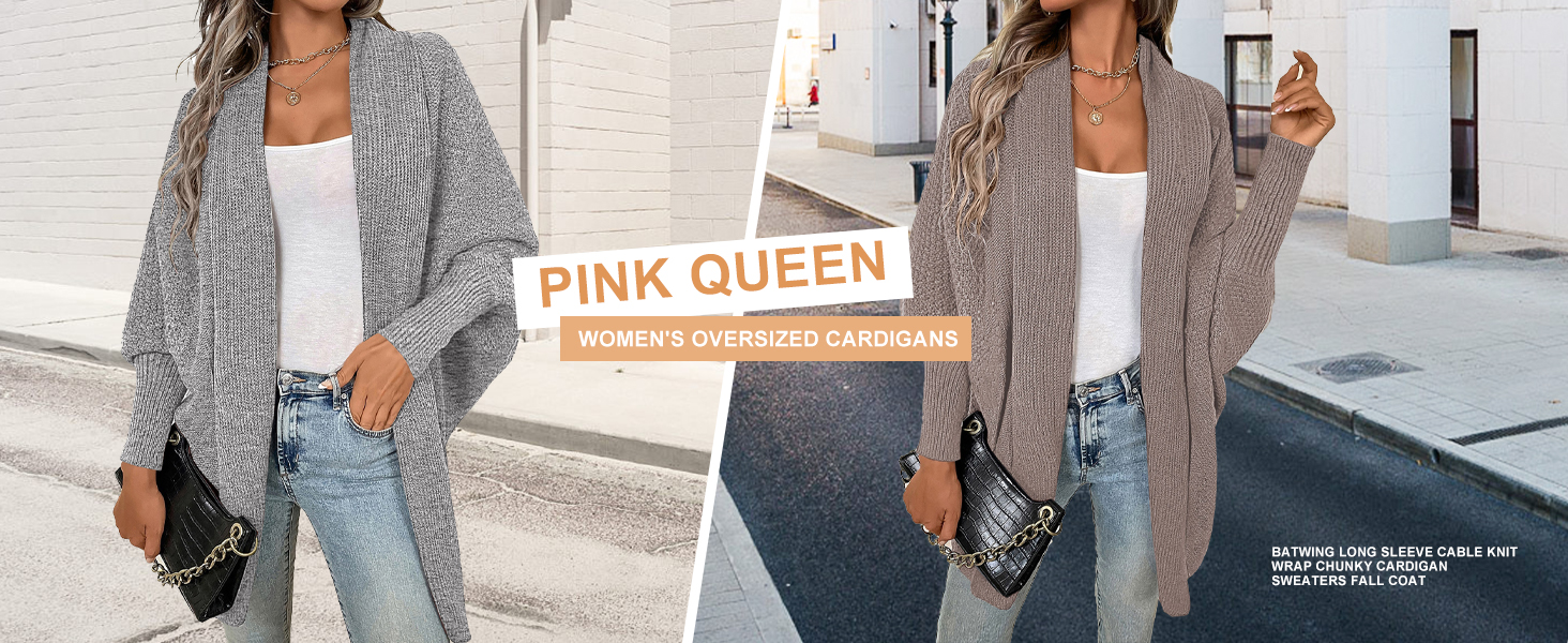 Women's Oversized Cardigans Batwing Long Sleeve Cable Knit Wrap Chunky Cardigan Sweaters Fall Coat