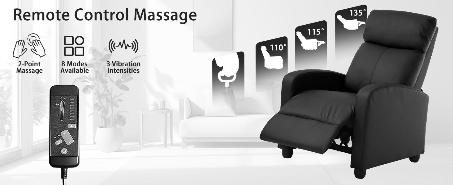 M***age Recliner Chair, Single Sofa Chair with Remote Control, Chair Recliner, Lazy Recliner Chair, Living Room Recliners with Pu Leather Padded Seat Backrest, Recliner Chairs for Adults, Black 17 1