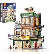 FUNWHOLE Record Store Lighting Building Bricks Set - Street Fusion City Town Audio Shop Multi-For...
