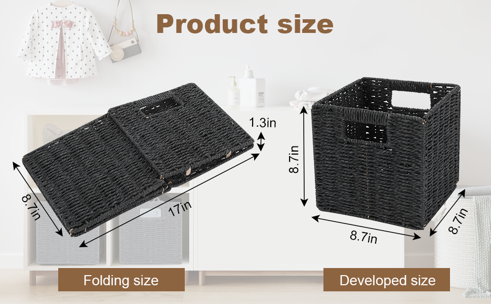 6 Pack 8.7 Inch Wicker Baskets, HandWoven Paper Rope