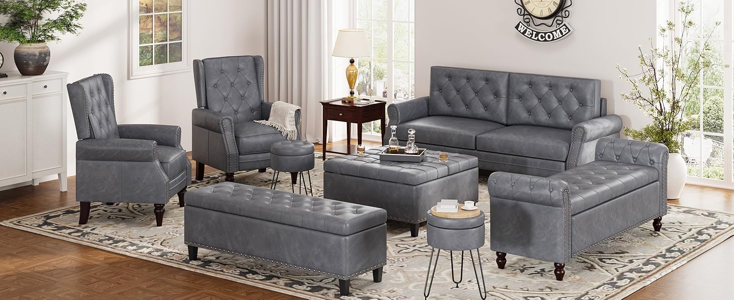 Fivewillowise gray Faux Leather storage ottoman