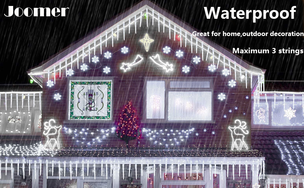 Joomer Lumières de Noël blanches en forme de stalactites, 4 m, 20 tubes, 90 LED, 8 modes 