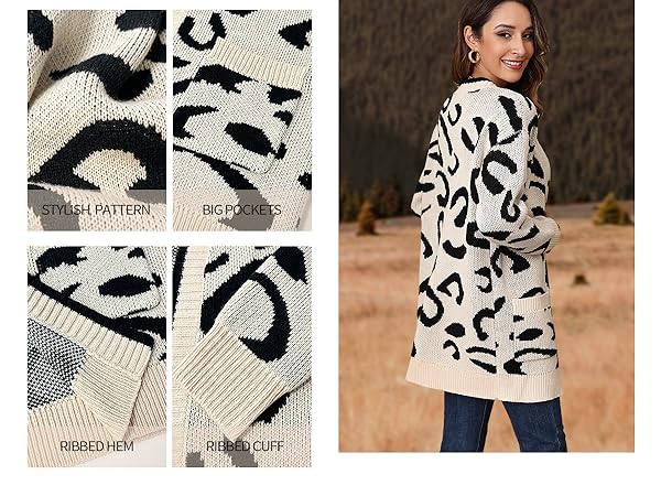 新品　Cardigan Jacket Animal Print Leopard Print Kimono Cardigan, Animal Print Semi Coat