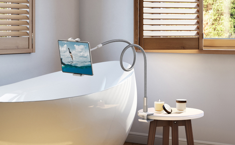 Gooseneck Tablet Holder, Lamicall Tablet Stand Flexible Arm Clip Tablet Mount Compatible with