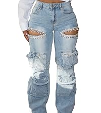 rhinestone jeans,bling jeans,cargo jeans with rhinestone,cut out ripped jeans