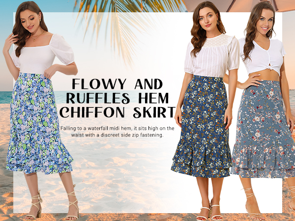 スカート KUME FRILL CHIFFON MIDI SKIRT KUME FRILL CHIFFON MIDI SKIRT