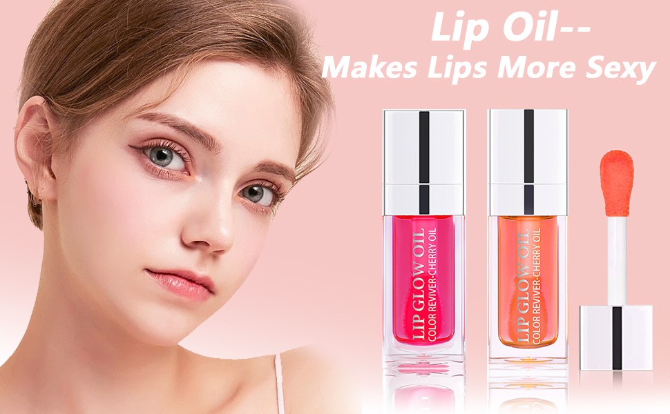 Lip Oil 2 Piece Set Moisturizing Lip Glow and Plumping Lip Oil with Cherry Oil Long