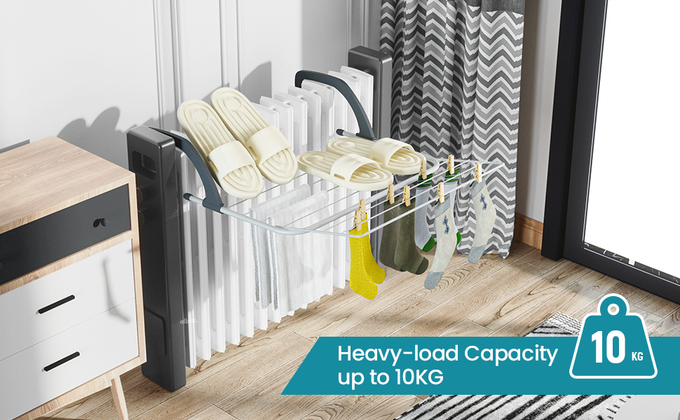 Allritt Radiator Drying Rack, Extendable Clothes Rail 9 Bar Hanging