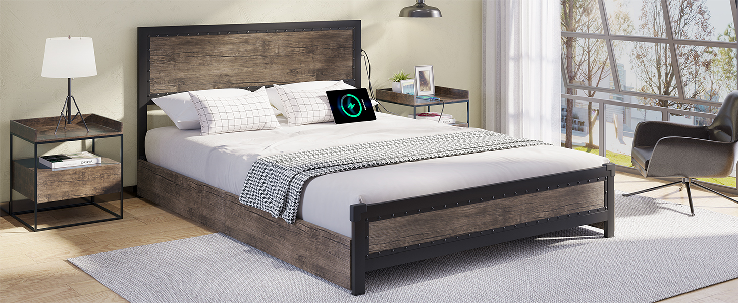 Queen Bed Frame with Drawers