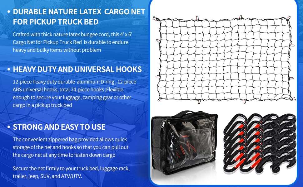 TKKEUEP 4' x 6' Cargo Net for Pickup Truck Bed,Trailer,Car