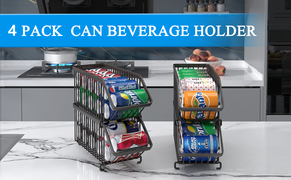 GILLAS 4 Pack Stackable Soda Can Organizer for Refrigerator, Can Holder
