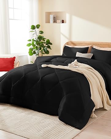 Full Comforter Set Grey, 3 Pieces Lightweight All Season Solid Bedding Comforters Sets, Down Alternative Comforter Bed Set Quilt Blanket, (86x82In Comforter & 2 Pillowcases),Gray 9 black comforter king
