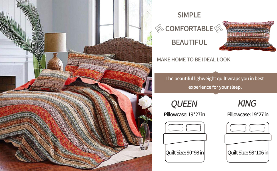 Qucover Quilted Bedspreads Super King Size Bedspread Bohemian Coverlets