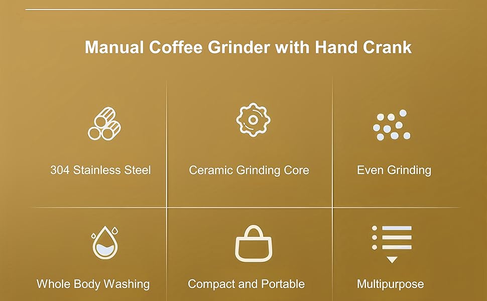 Gerintech Manual Coffee Grinder with Hand Crank, Portable Conical Burr Coffee Bean