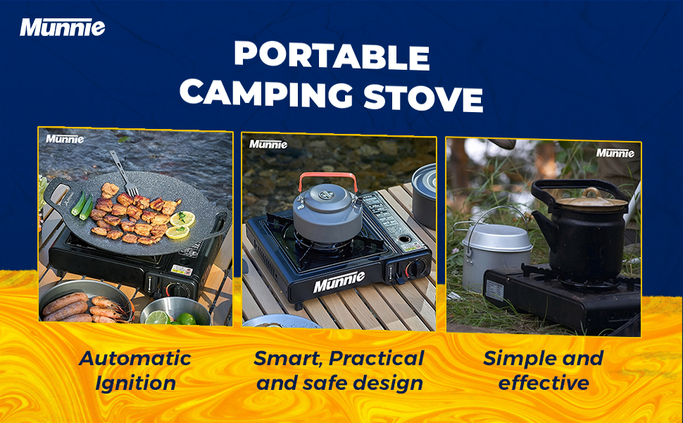 Munnie Black Portable Camping Stove with Cary Case & Butane Gas