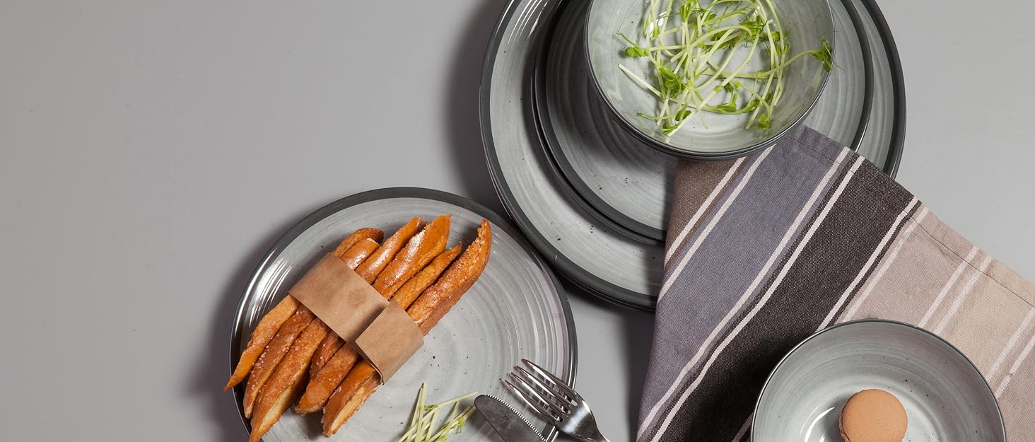 Joviton Home 24Piece Swirl Grey Melamine Plastic